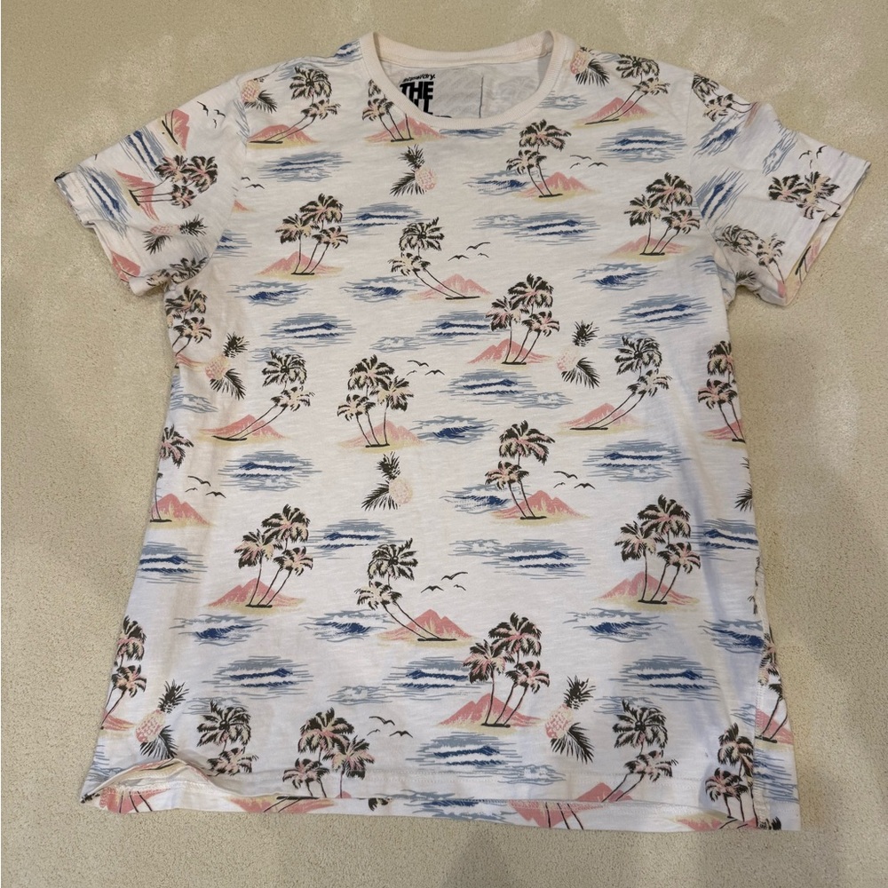 Superdry Palm Print Tee - White, Cream, Blue